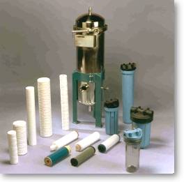 A selection of wound filters, cartridge filters, plastic and stainless steel filter housings